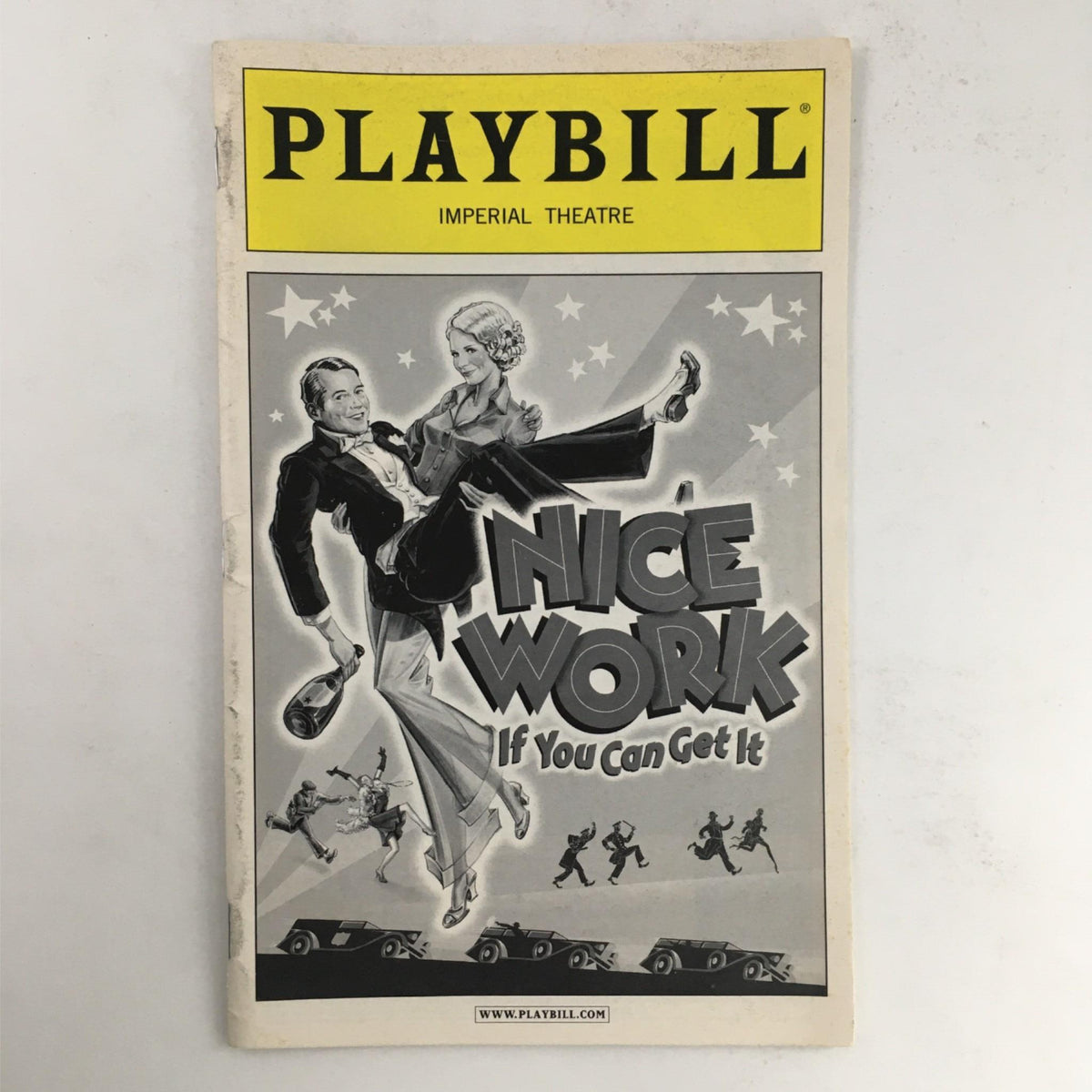 2012 Playbill Nice Work If You Can Get It by Joe DiPietro at Imperial Theatre featuring a retro cover design showcasing a couple dancing with iconic imagery from the musical.