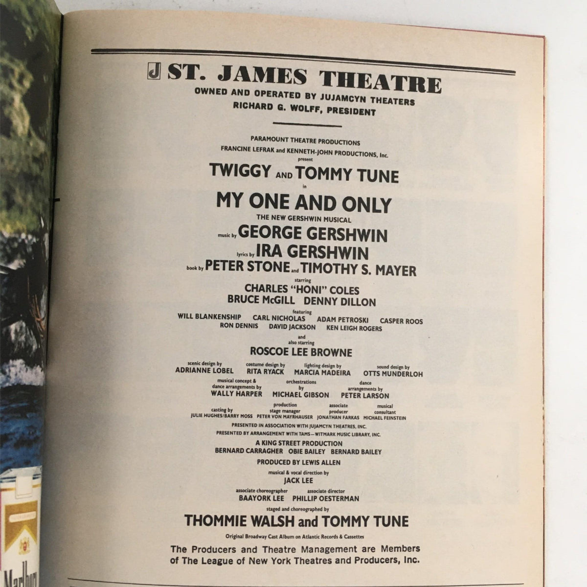 Another interior page from the Playbill for 'My One And Only' detailing the cast and creative team, emphasizing the production's significant theatrical contributions.