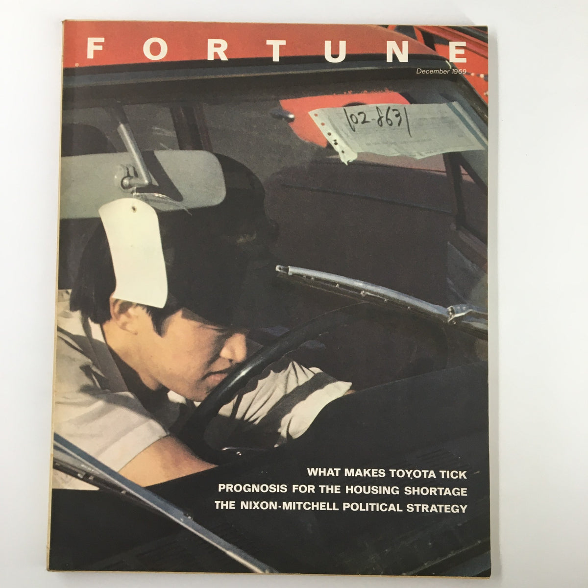 VTG Fortune Magazine December 1969 cover featuring a driver and articles on the Nixon-Mitchell political strategy, housing shortage prognosis, and the impact of Toyota.