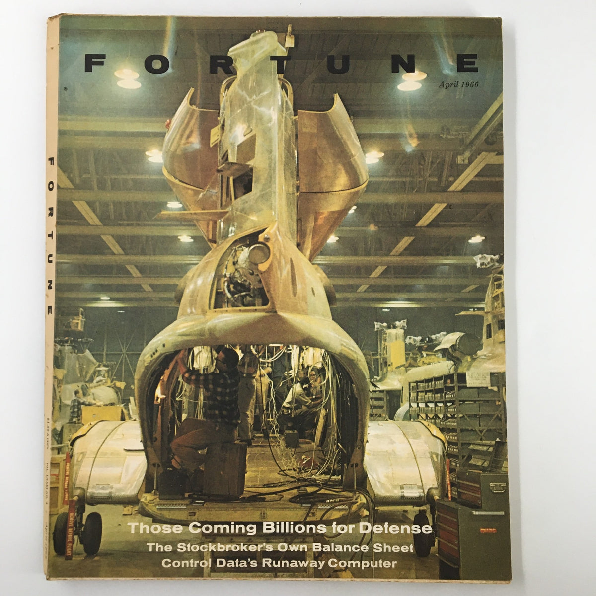 Cover of VTG Fortune Magazine April 1966, featuring the title 'The Stockbroker's Own Balance Sheet' with a photograph related to defense technology.