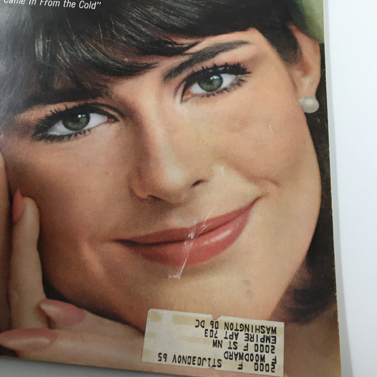 Close-up of the cover of Ladies' Home Journal Magazine April 1965 showcasing the model's face and the article title "The Growing Problem of Infidelity".