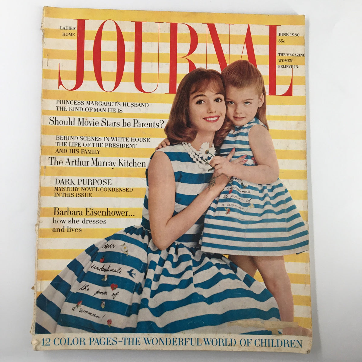 Ladies' Home Journal Magazine June 1960 featuring an image of women in stylish striped dresses, showcasing mid-century fashion trends.