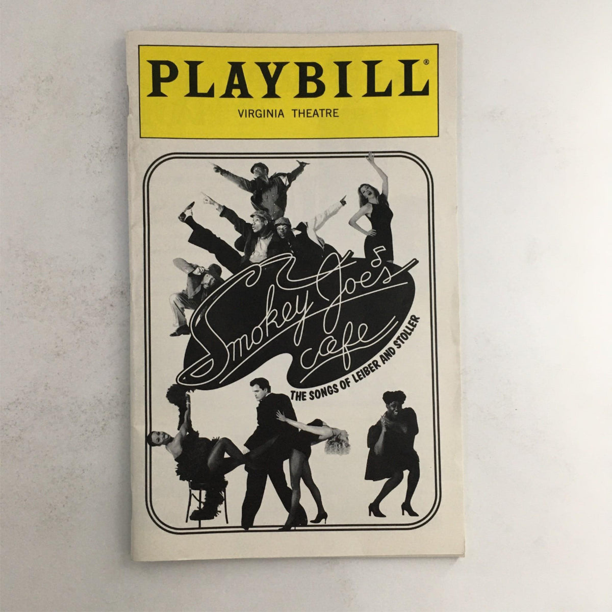 1996 Playbill for Smokey Goes Cafe featuring stylized images of performers at Virginia Theatre, showcasing the production by Jerry Leiber and Mike Stoller.