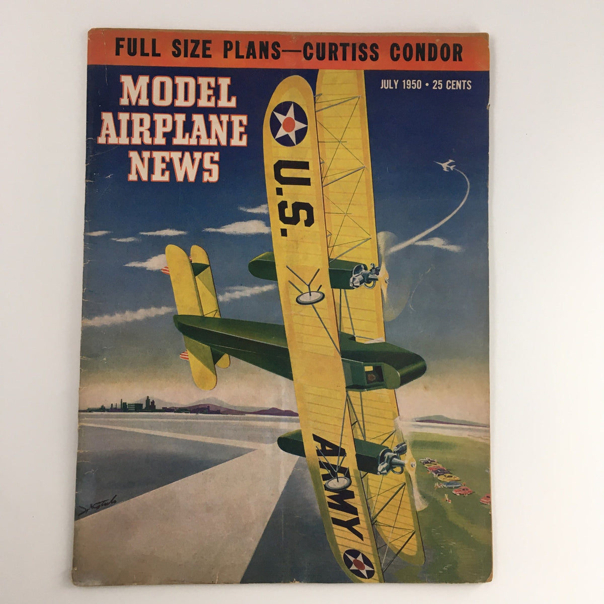 Cover of Model Airplane News Magazine July 1950 featuring a vintage Curtiss Condor airplane and showcasing the title prominently. The magazine highlights model airplane features for collectors and enthusiasts.
