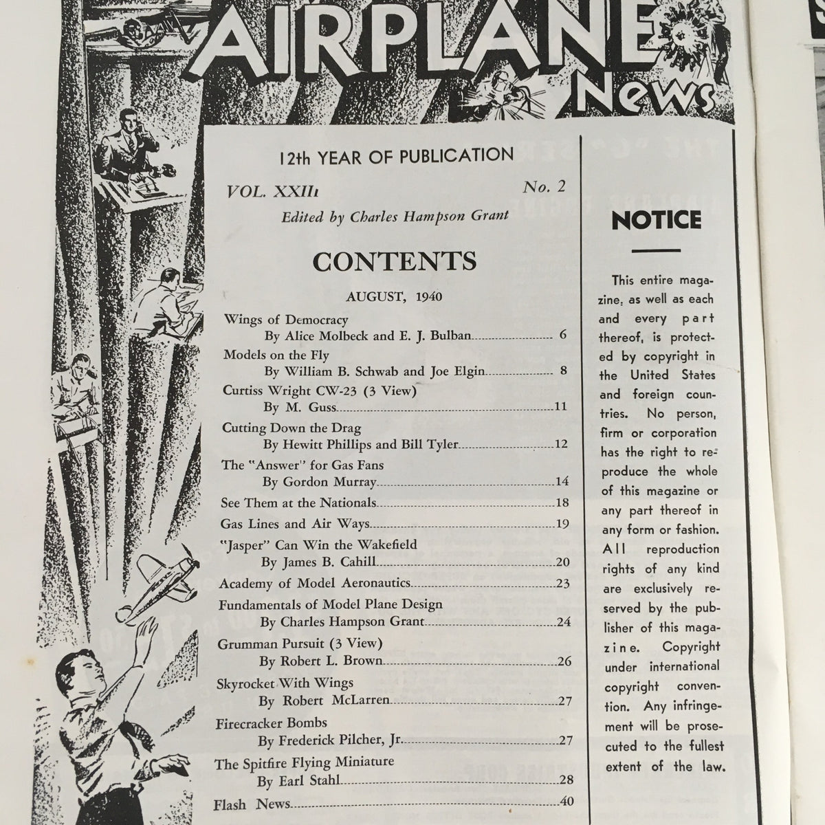 Model Airplane News Magazine August 1940 Grumman Skyrocket Fighter, No Label