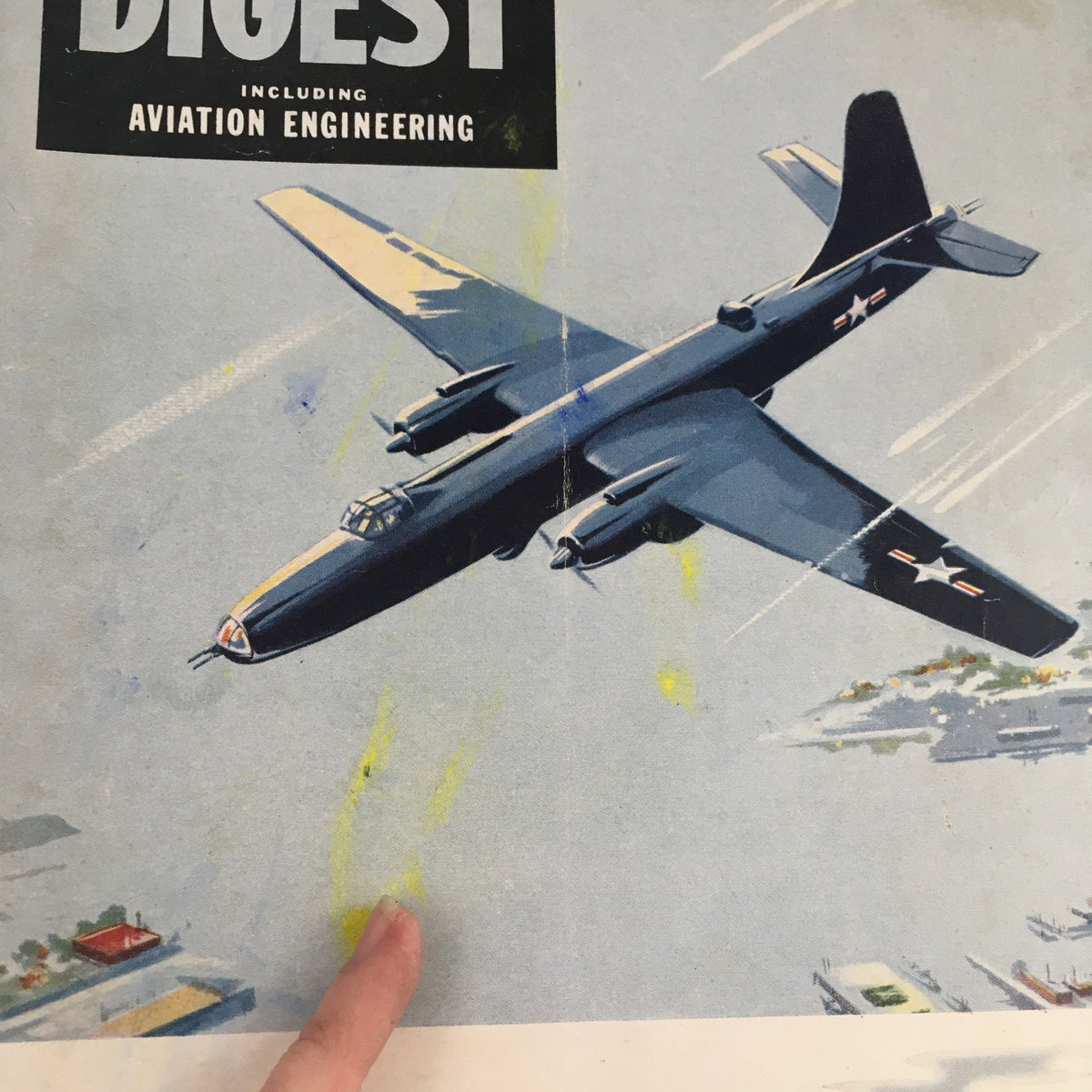 Focused view of the Aero Digest Magazine November 1949 Vol 59 #5 cover, featuring the Martin P4M Mercator plane in flight.