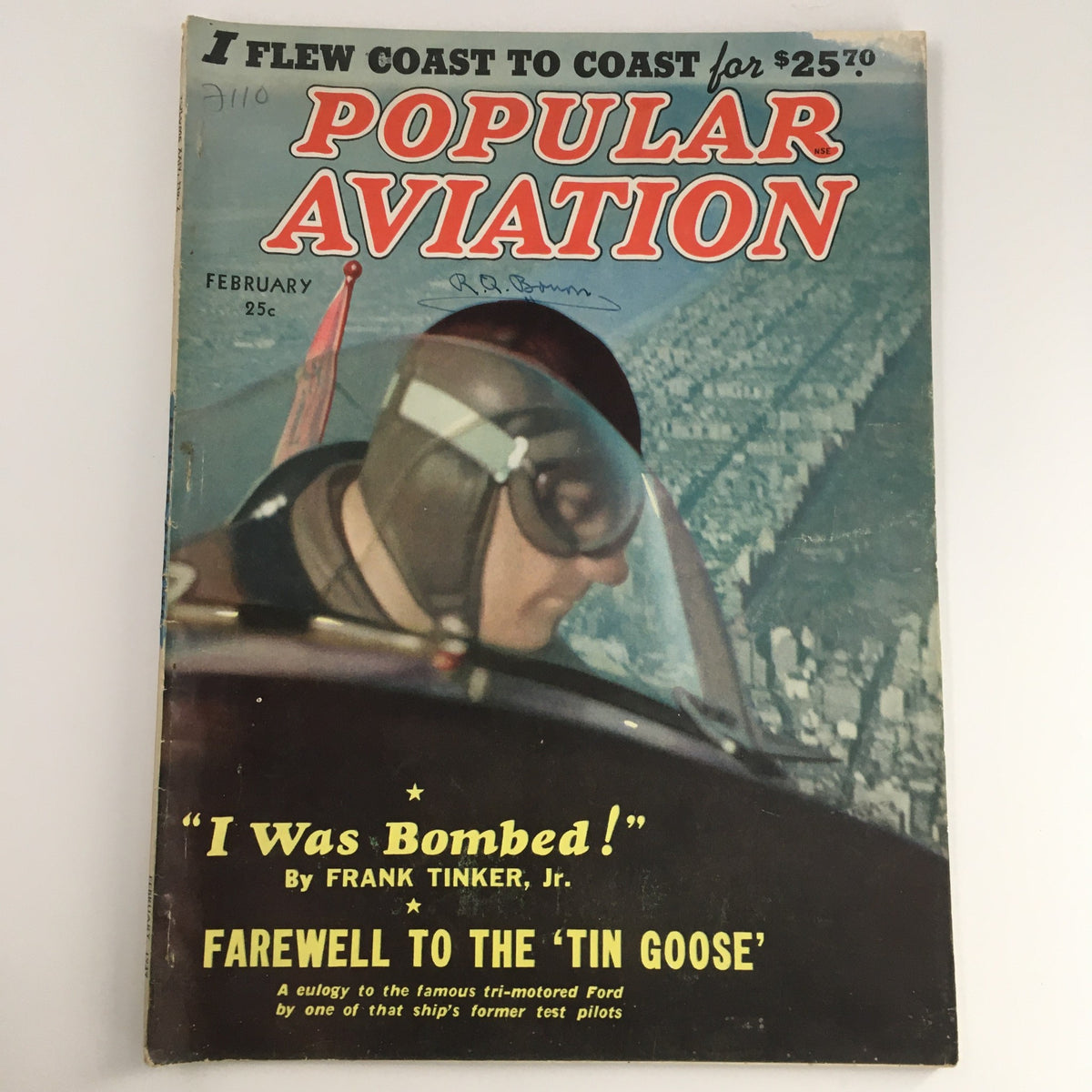 Cover of Popular Aviation Magazine February 1939 Vol 24 #2 featuring the article 'Farewell To The Tin Goose' with a pilot in an aircraft.