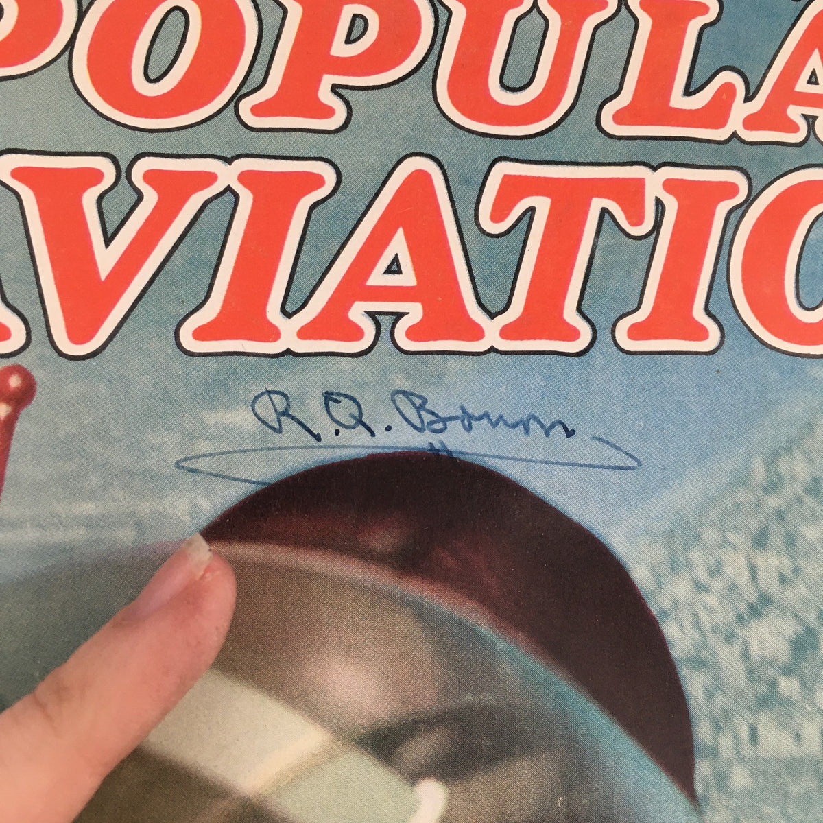 Close-up of the signature from the cover of Popular Aviation Magazine February 1939 Vol 24 #2, featuring the title prominently.