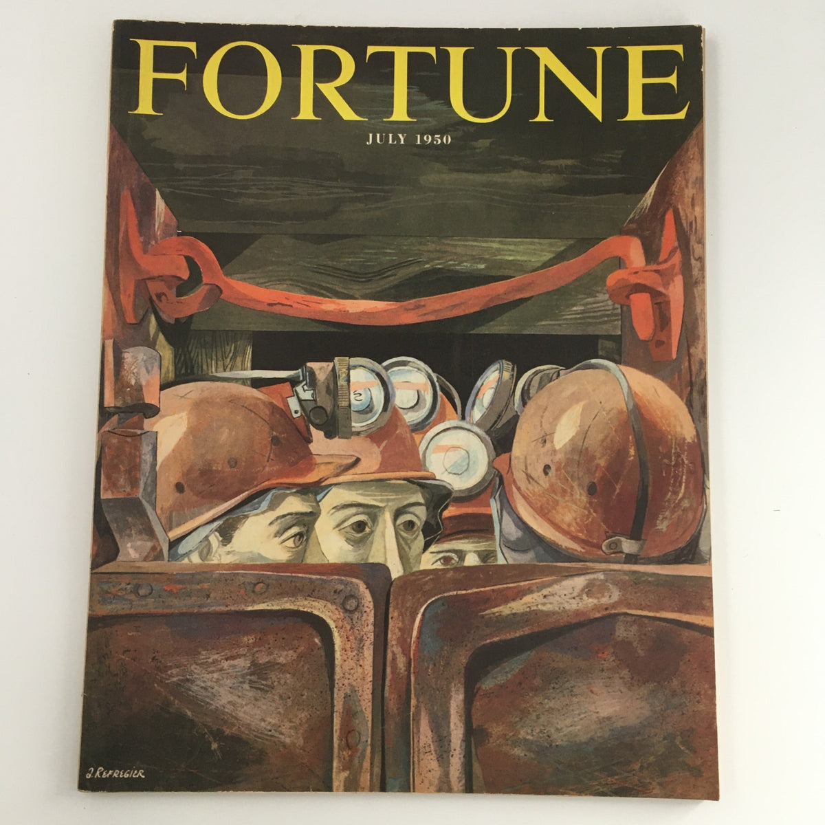 VTG Fortune Magazine July 1950 cover featuring miners with helmets, highlighting the theme of industrial work and business trends of the mid-20th century.