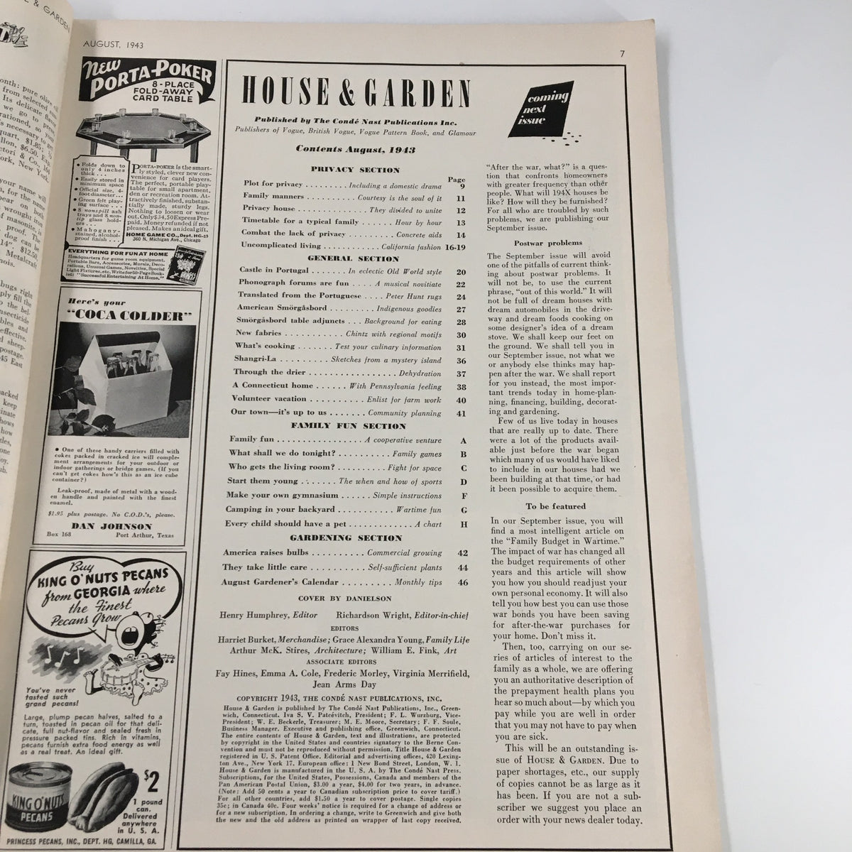 Vintage House & Garden Magazine August 1943 Young Helpfuls Children in War No Label