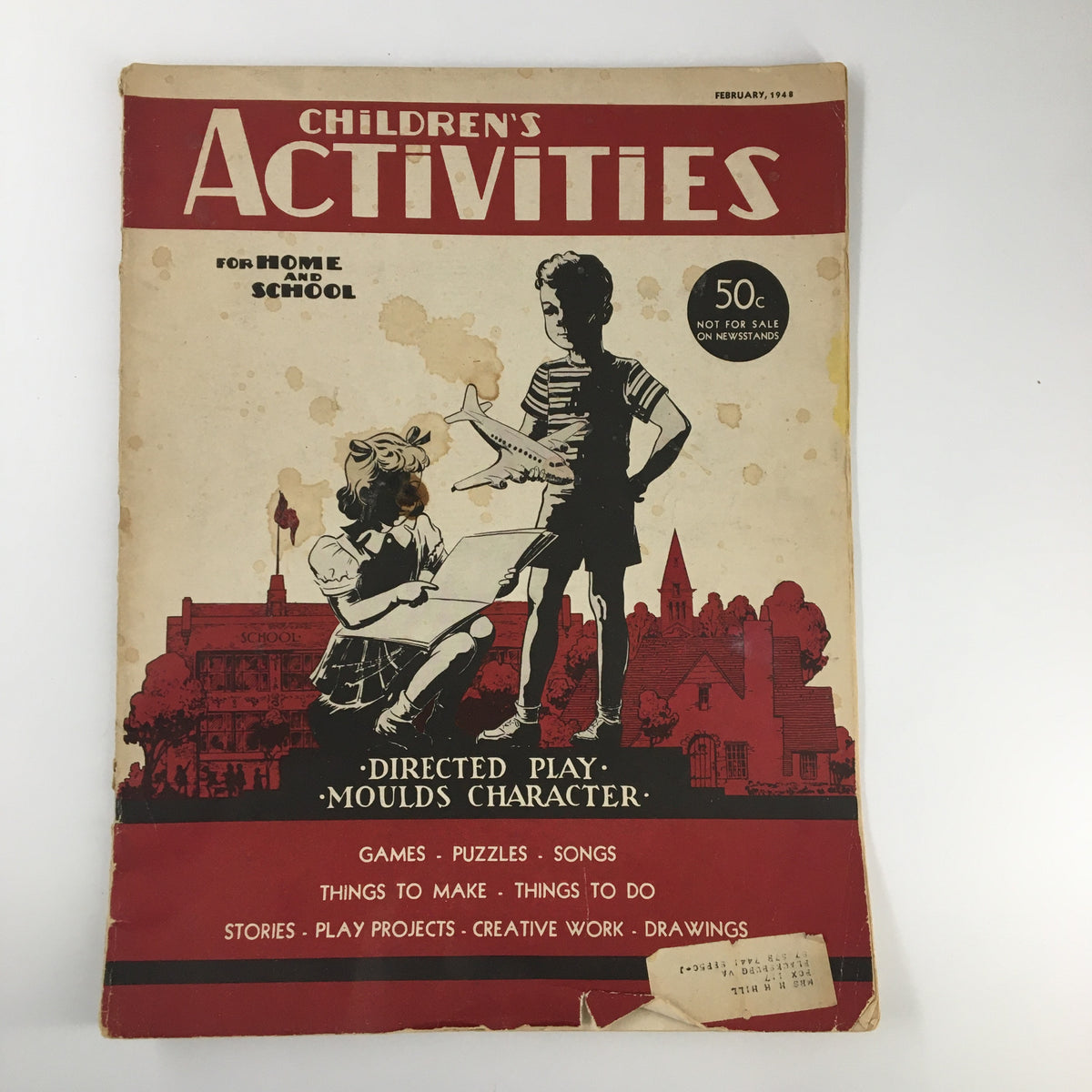 Cover of Children's Activities Magazine February 1948 featuring children engaged in directed play activities, highlighting games, puzzles, and creative projects.