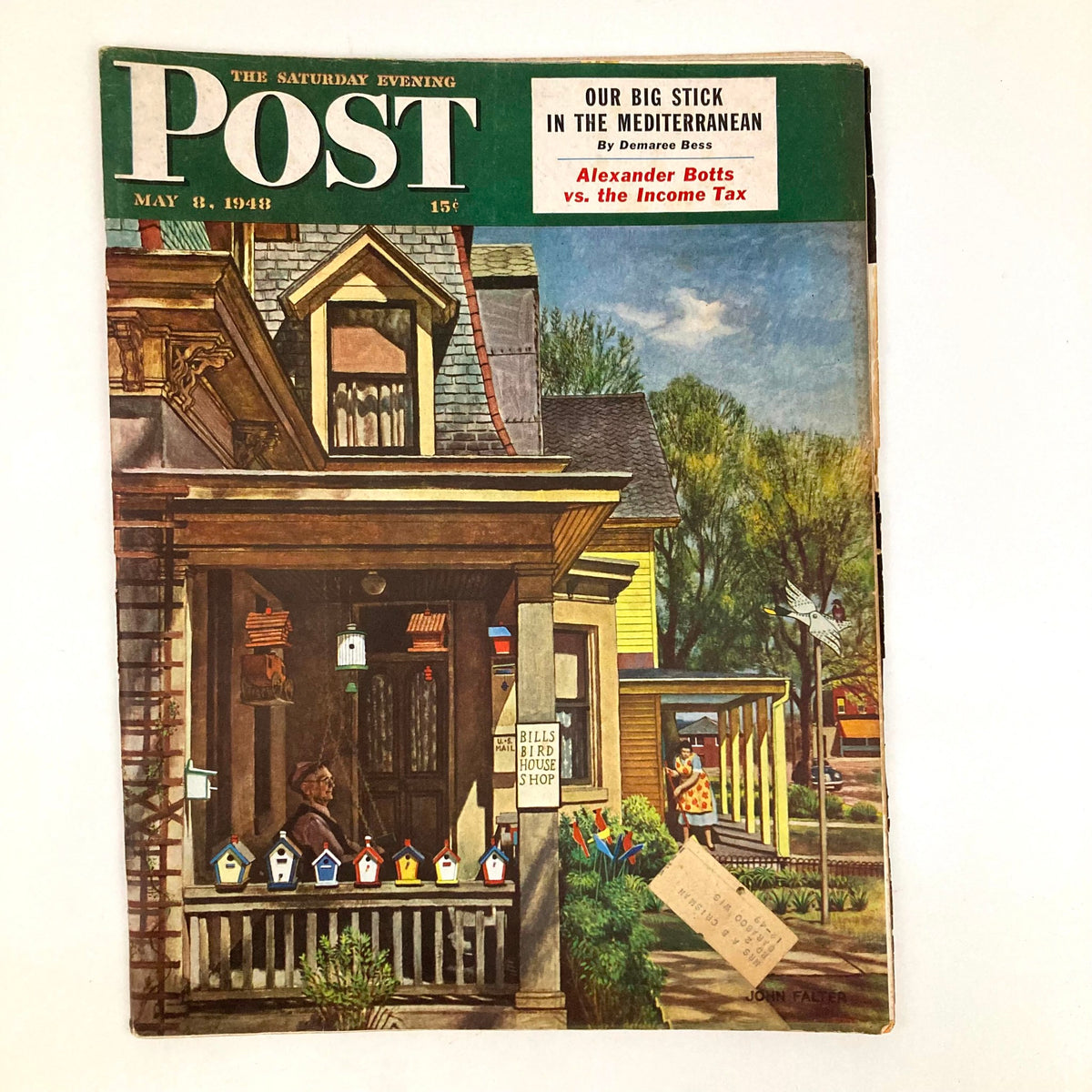 Cover of the Saturday Evening Post Magazine May 8, 1948 featuring the illustrated artwork titled 'Builder Bill' by John Falter, depicting a charming American scene.