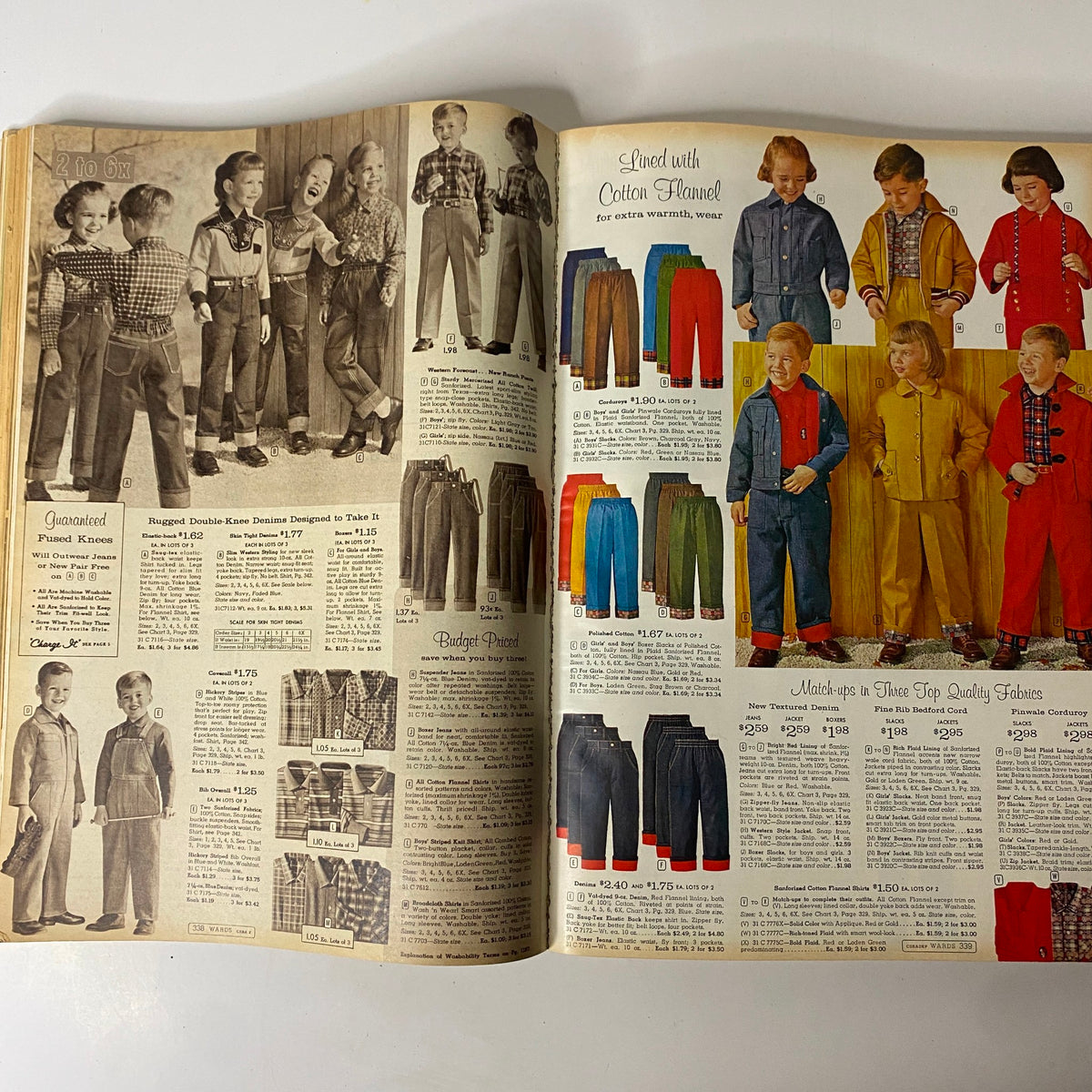 Inside page from the 1960 Montgomery Ward Fall and Winter Catalog displaying children's clothing options including pants and jackets.