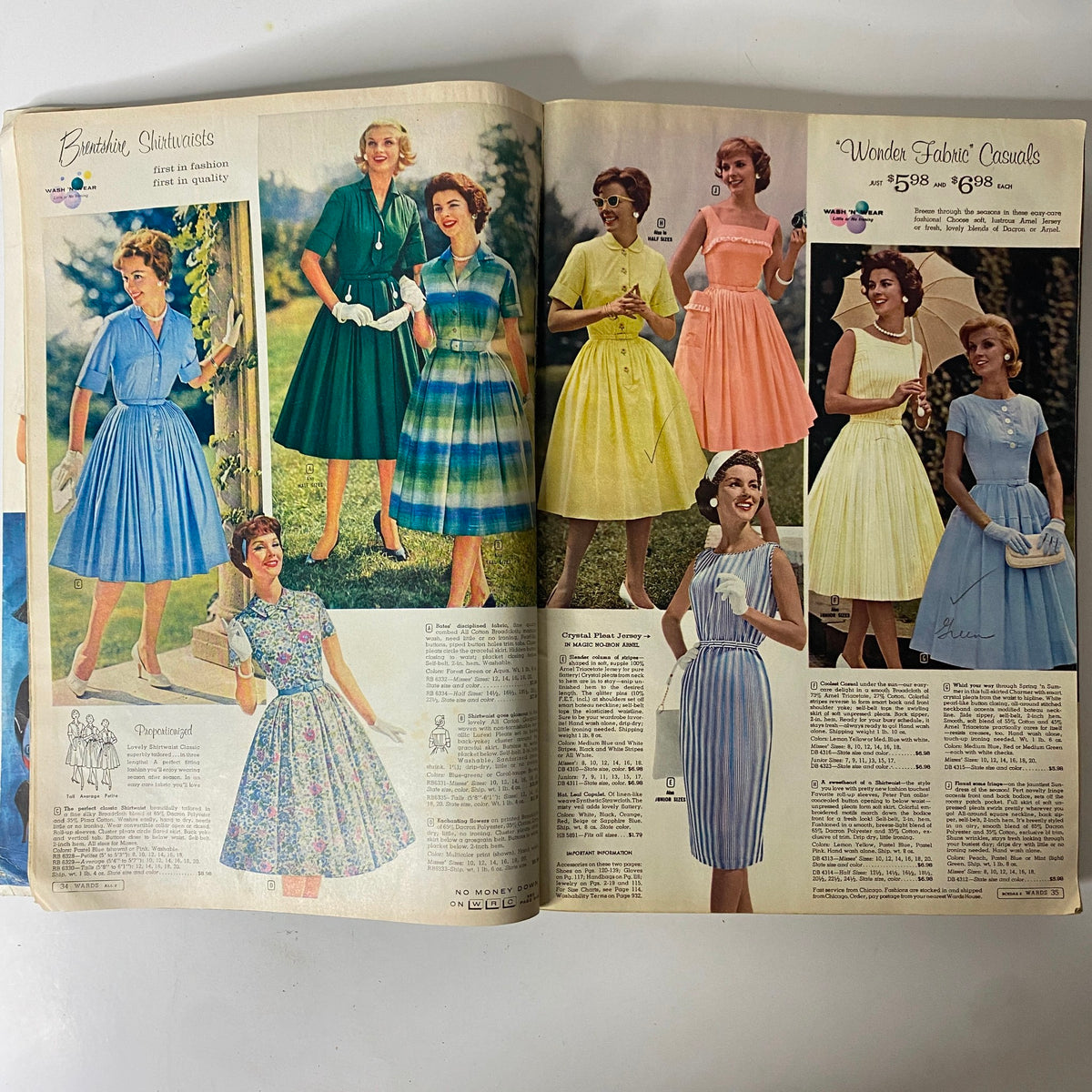 1960 Montgomery Ward Spring and Summer Catalog showcasing vibrant dresses for women, highlighting various colors and styles suitable for the season.