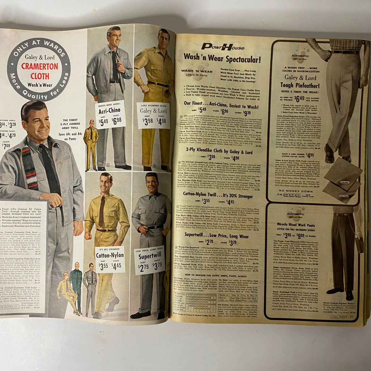 1960 Montgomery Ward Spring and Summer Catalog showcasing stylish men's clothing including shirts and trousers with detailed pricing.