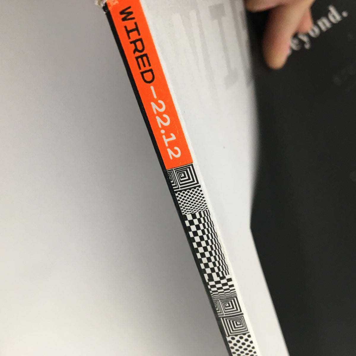 Spine detail of Wired Magazine December 2014 with the issue number '22:12'.