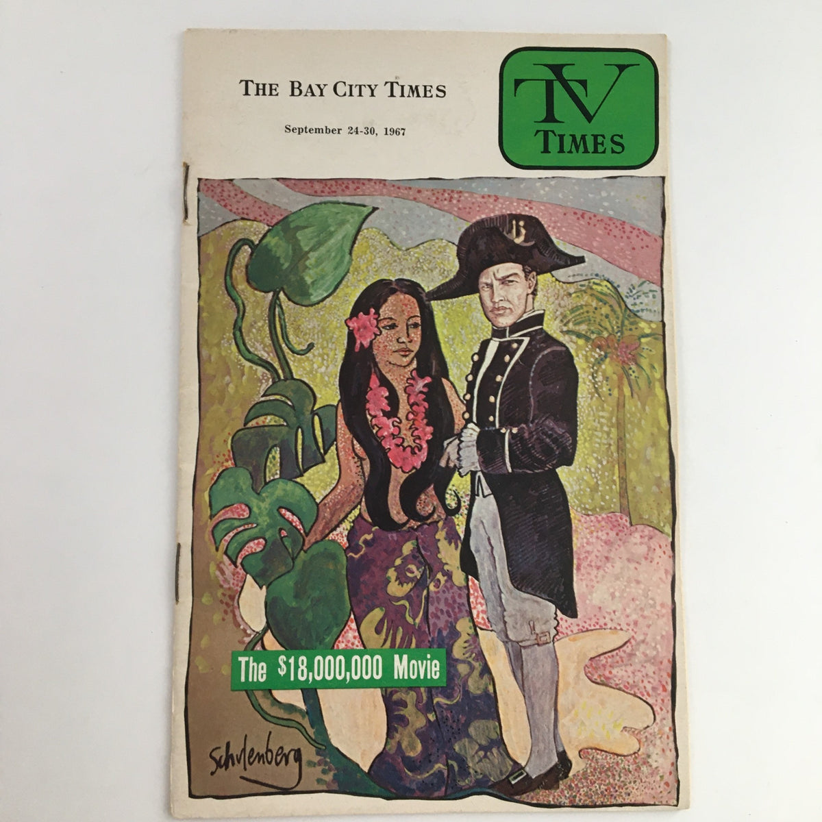 Cover of the TV Times magazine from Bay City Michigan dated September 24-30, 1967, featuring an illustration related to The $18,000,000 Movie.