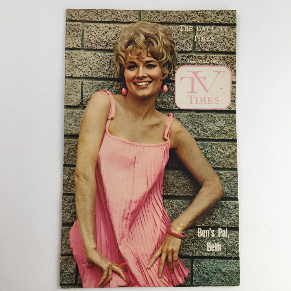 Vintage TV Times magazine cover from Bay City Michigan, December 17-23, 1967 featuring 'Ben's Pal Beth' with a stylish woman in a pink dress.