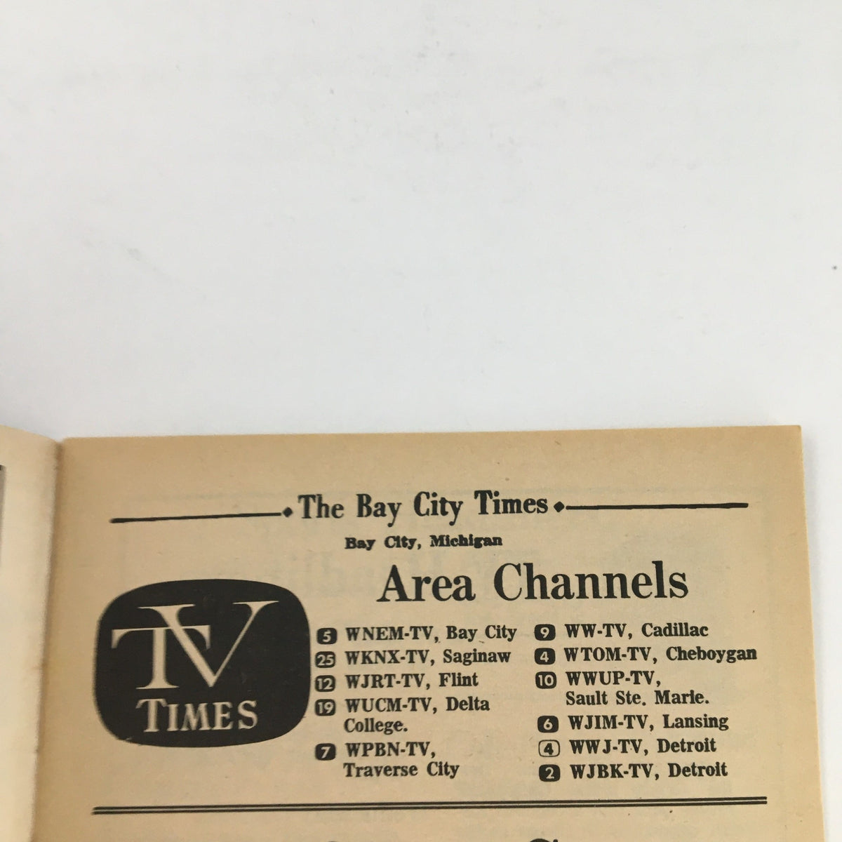 Interior page of the TV Times magazine showing area television channels for Bay City, Michigan, dated December 17-23, 1967.