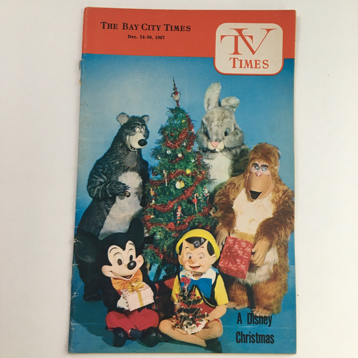Cover of TV Times from Bay City, Michigan, December 24-30, 1967, featuring A Disney Christmas with Mickey Mouse and friends around a Christmas tree.