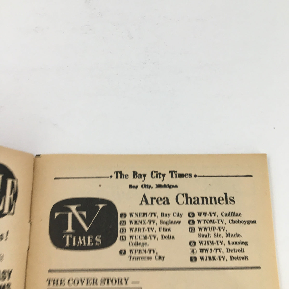 Inside page of TV Times Bay City Michigan January 14-20 1968, displaying listing of area TV channels, highlighting classic television history.
