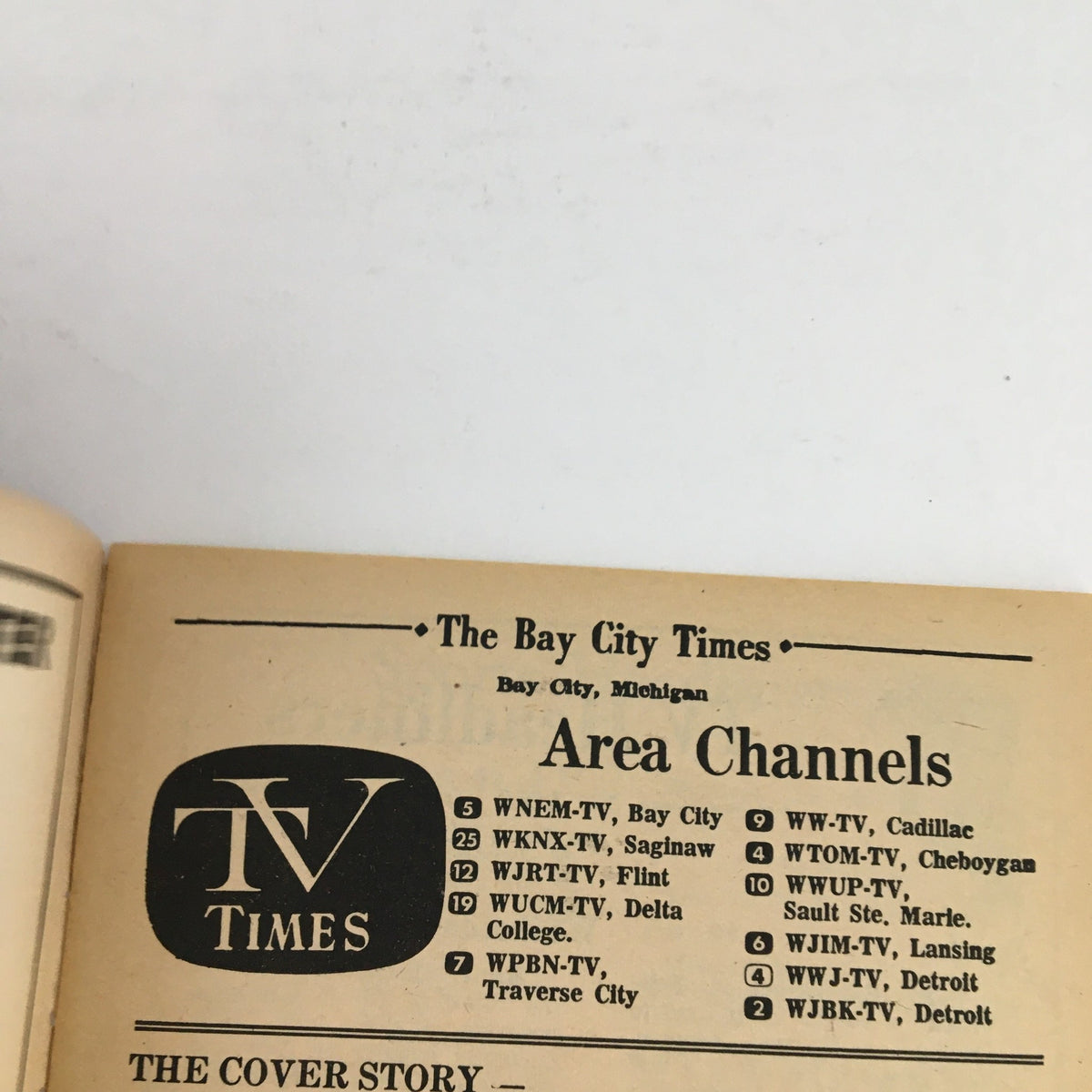 Interior page of TV Times Bay City Michigan February 18-24 1968 detailing local TV channels and programming, providing a glimpse into television history.