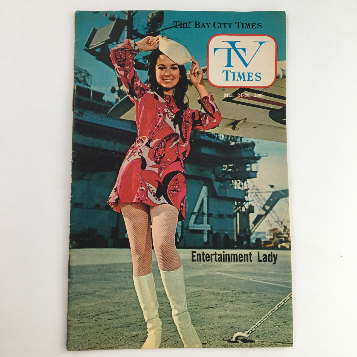 Cover of TV Times Bay City Michigan March 24-30 1968 featuring a woman dressed in a colorful vintage outfit, showcasing the entertainment theme of the magazine.