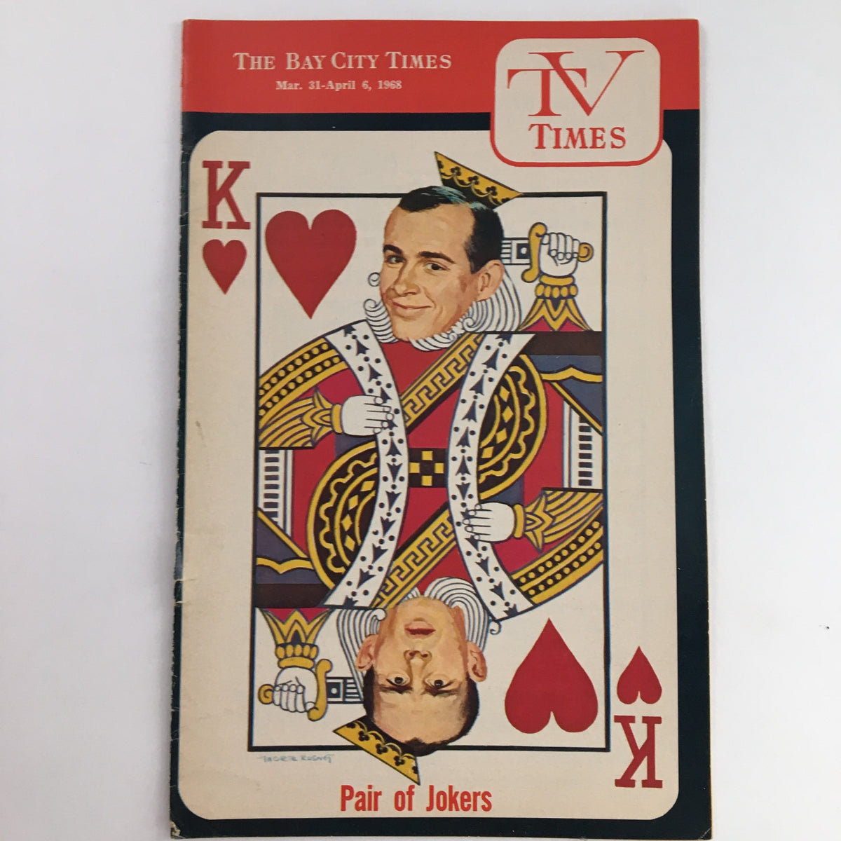 Cover of TV Times from Bay City, Michigan, dated March 31-April 6, 1968, featuring 'A Pair of Jokers' design.