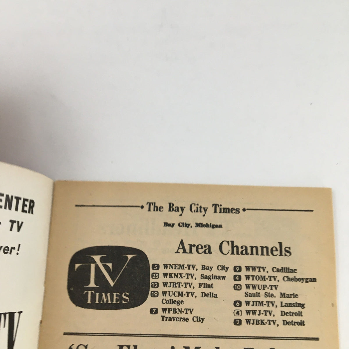 Interior page of TV Times Bay City Michigan April 14-20 1968 Easter Greetings displaying television channel listings for the Bay City area.