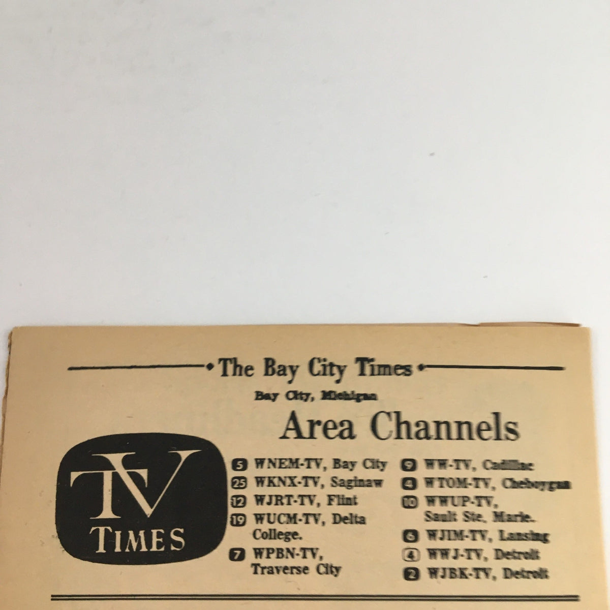 Back cover of TV Times Bay City Michigan March 3-9 1968, listing local TV channels from Bay City, Michigan, with the magazine title visible.