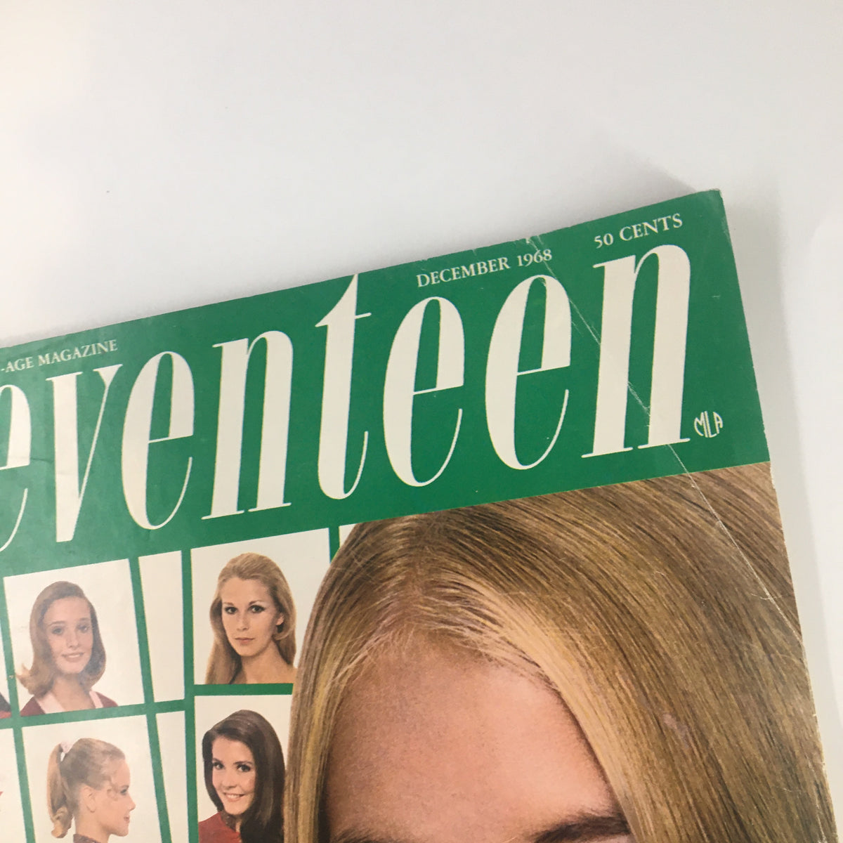 Close-up of the vintage Seventeen Magazine December 1968 cover highlighting the title and retro design. Ideal for nostalgia enthusiasts and vintage magazine collectors.