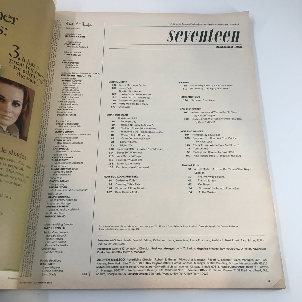 Contents page of the VTG Seventeen Magazine December 1968 Northern Cheer, showcasing various articles and topics from the 1960s.