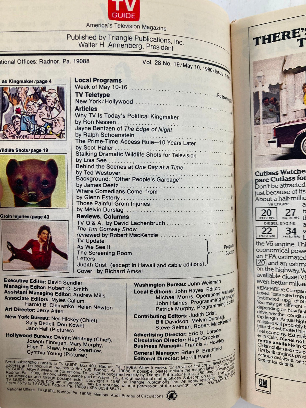 Inside page of TV Guide Magazine May 10 1980, listing local programming and articles, reflecting the content and structure of a vintage television guide.