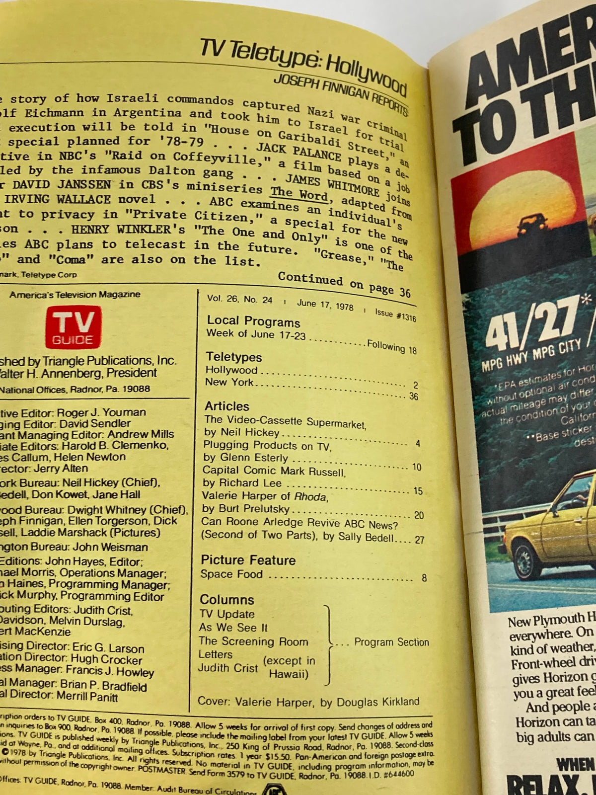 Inside page from TV Guide Magazine June 17 1978 Issue #1316, featuring articles and programming details from the late 1970s television landscape.