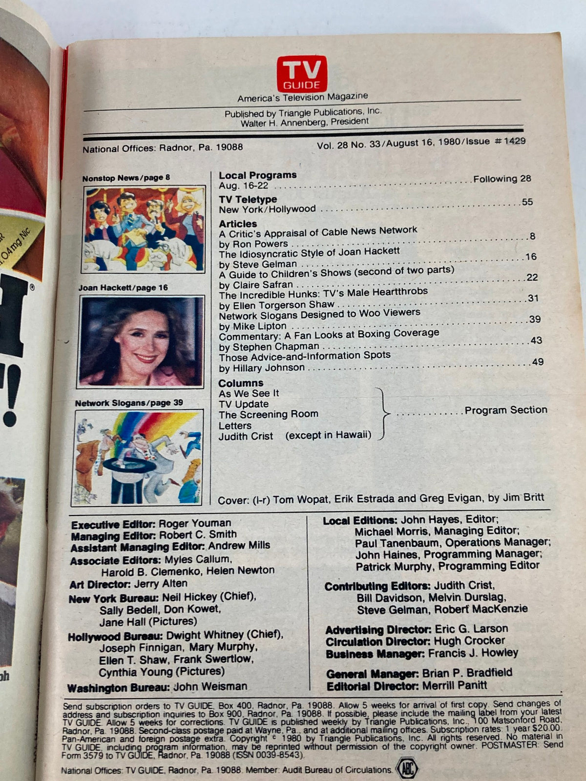 Interior page of TV Guide Magazine August 16, 1980 #1429 showcasing articles and features, including local programs and celebrity insights.