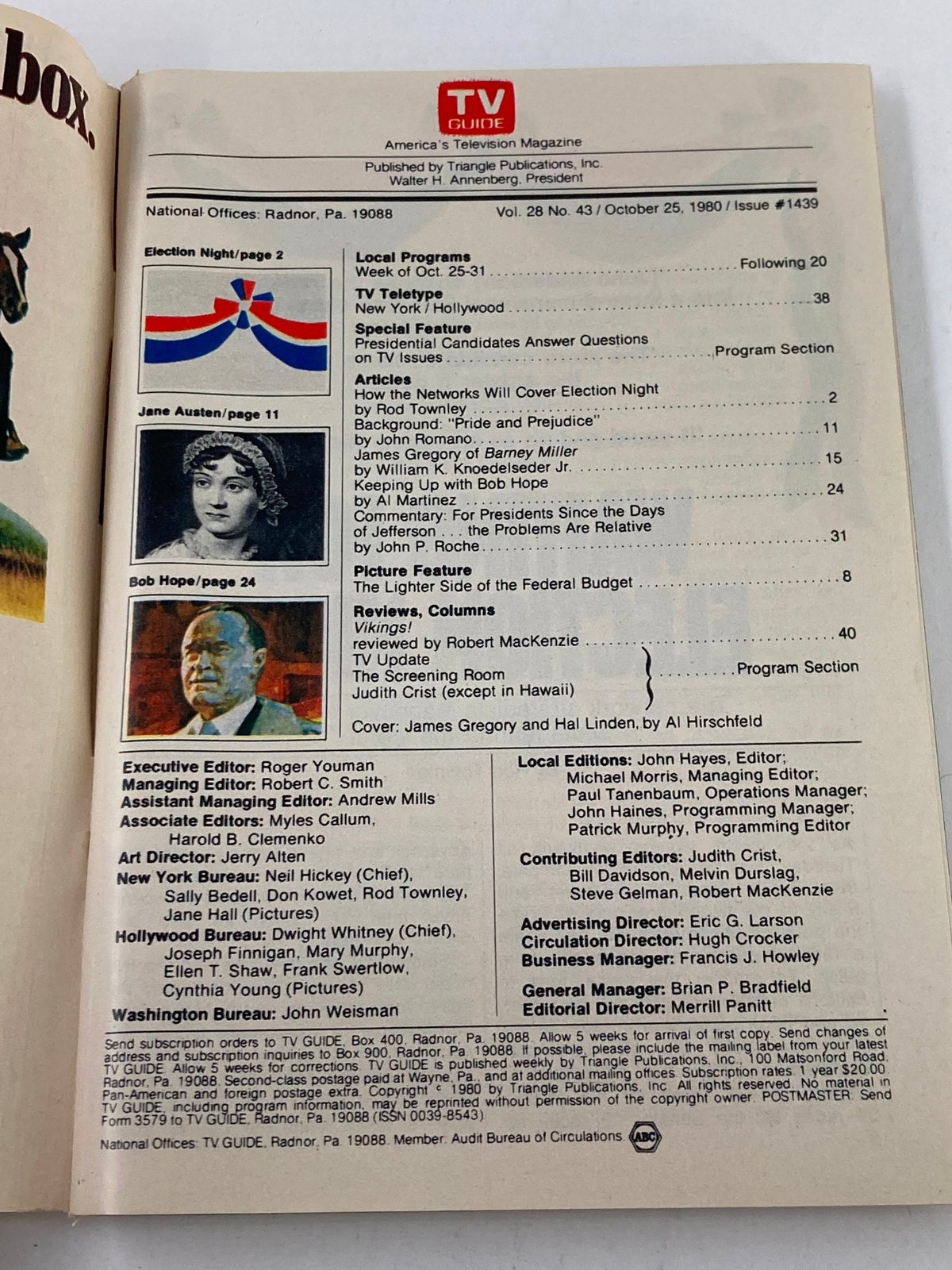 Inside page of TV Guide Magazine October 25, 1980 displaying article headings and program listings, focusing on the television landscape of the late 1970s and early 1980s.