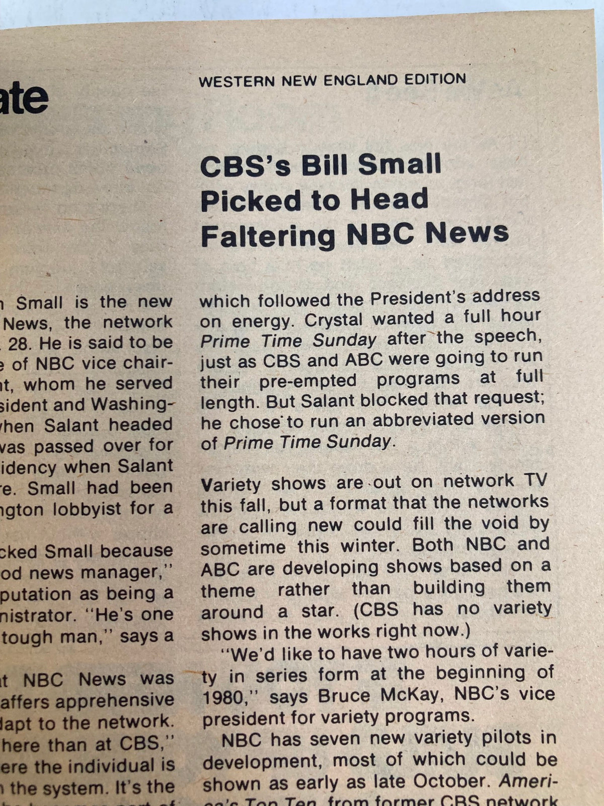 Article from TV Guide Magazine September 8 1979 discussing CBS's Bill Small and NBC News, highlighting the television landscape of the time.