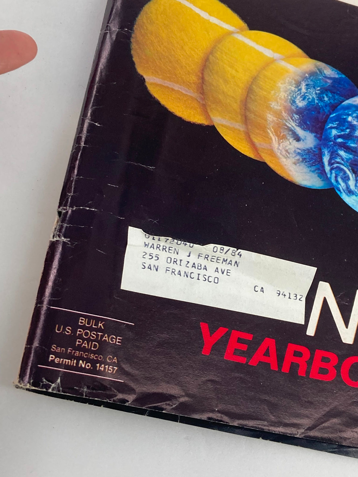 Close-up of the cover of VTG Inside Tennis Magazine January 1984 showcasing the NCTA Yearbook '84, including a postal label and details, perfect for vintage magazine collectors.