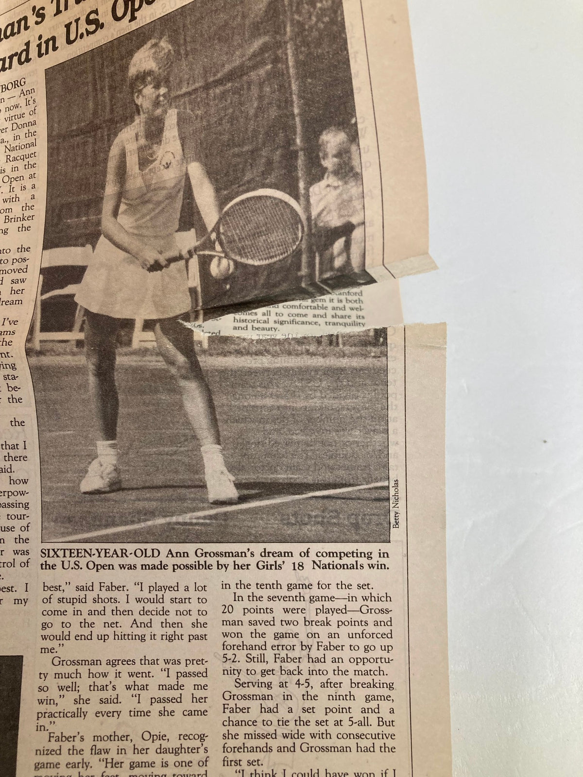 Image from Tennis USA Magazine September 1987 highlighting Ann Grossman's journey in the U.S. Open, featuring a vintage tennis match scene.