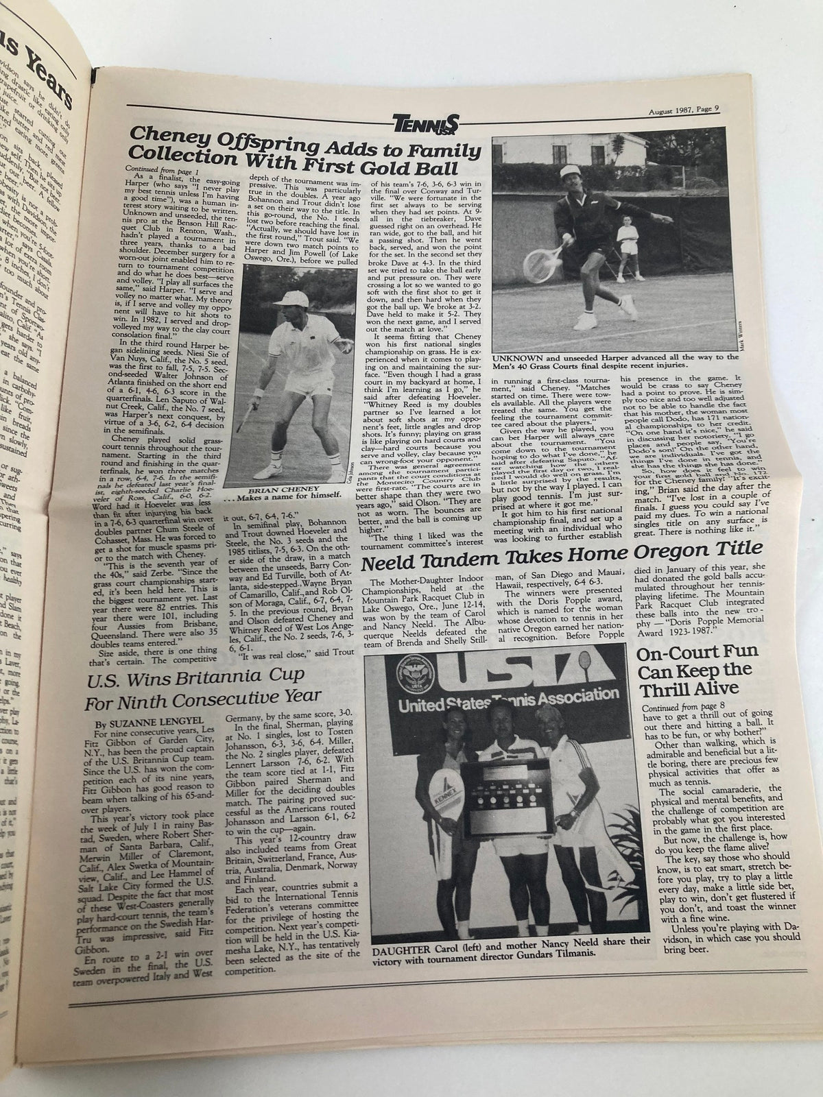 VTG Tennis USA Magazine August 1987 interior page highlighting tennis events, player features, and historical insights into the sport.
