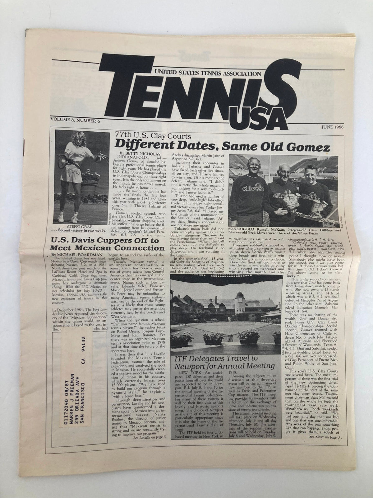 Vintage Tennis USA magazine June 1986 Vol 8 #6 featuring an article about the U.S. Clay Courts with Steffi Graf and Russell McKain.