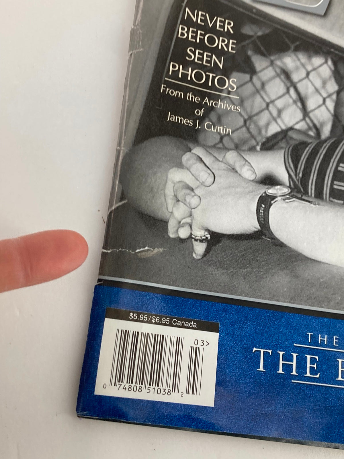 Image of the back cover of VTG Remembering Elvis Magazine 2002, featuring text about never before seen photos from the archives of James J. Curtin.