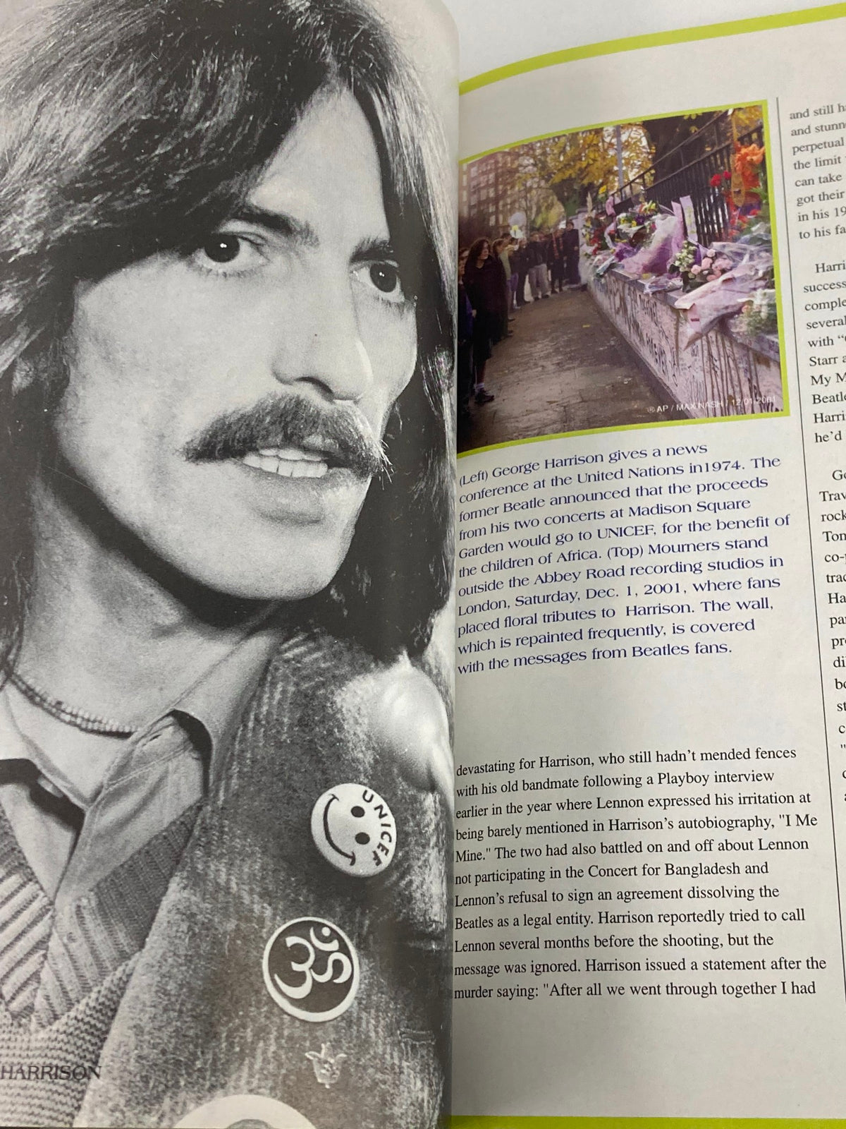 Gold Collectors Series Magazine 2001 A Tribute To George Harrison capturing George Harrison giving a news conference in 1974 related to the United Nations.