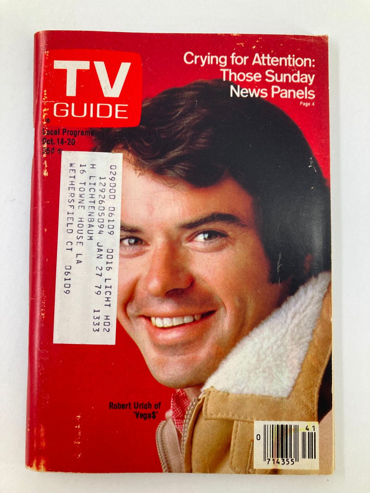 Cover of TV Guide Magazine October 14, 1978 featuring Robert Urich, highlighting his role in 'Vegas' and articles about television shows.