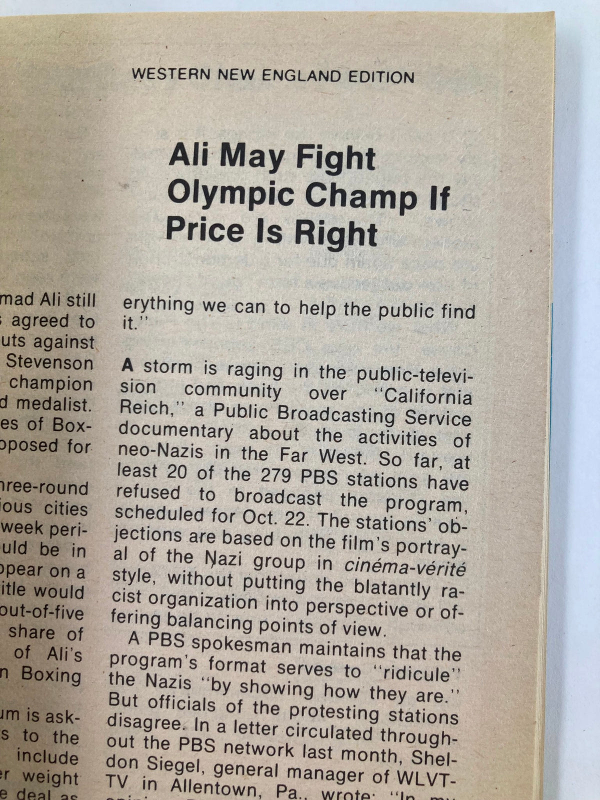 Article from TV Guide Magazine October 14, 1978, discussing a controversial television documentary, part of the Western New England Edition.