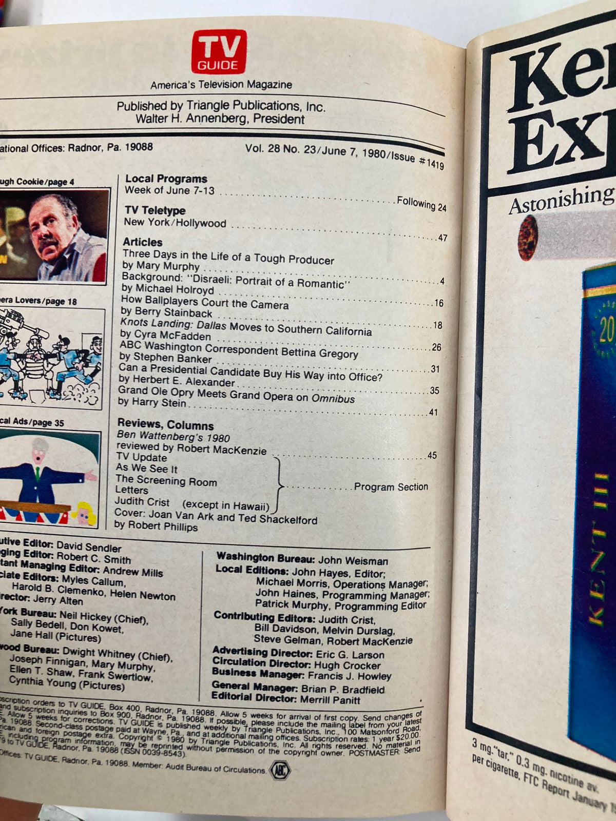 Interior page of TV Guide Magazine June 7 1980, issue number 1419, highlighting articles and programming listings, emphasizing its role in classic television history.