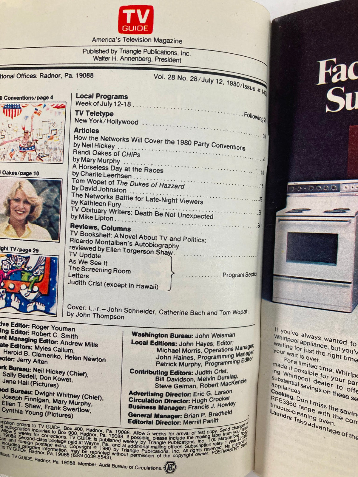 Inside page of TV Guide Magazine July 12 1980, highlighting articles and listings relevant to classic television programs.