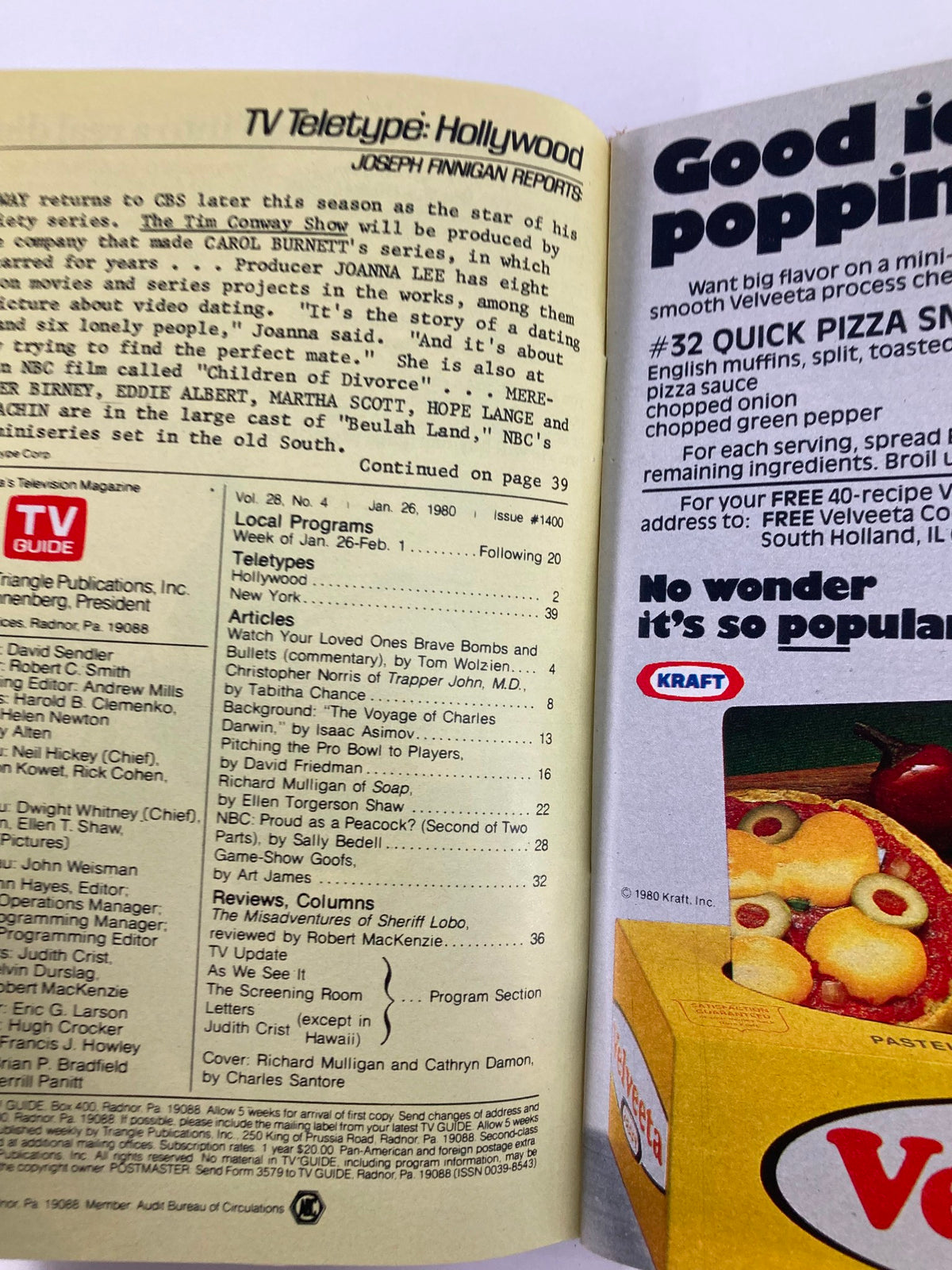 Interior page of TV Guide Magazine January 26 1980 show listings and articles including a feature on The Tim Conway Show, reflecting the television landscape of the late 70s.