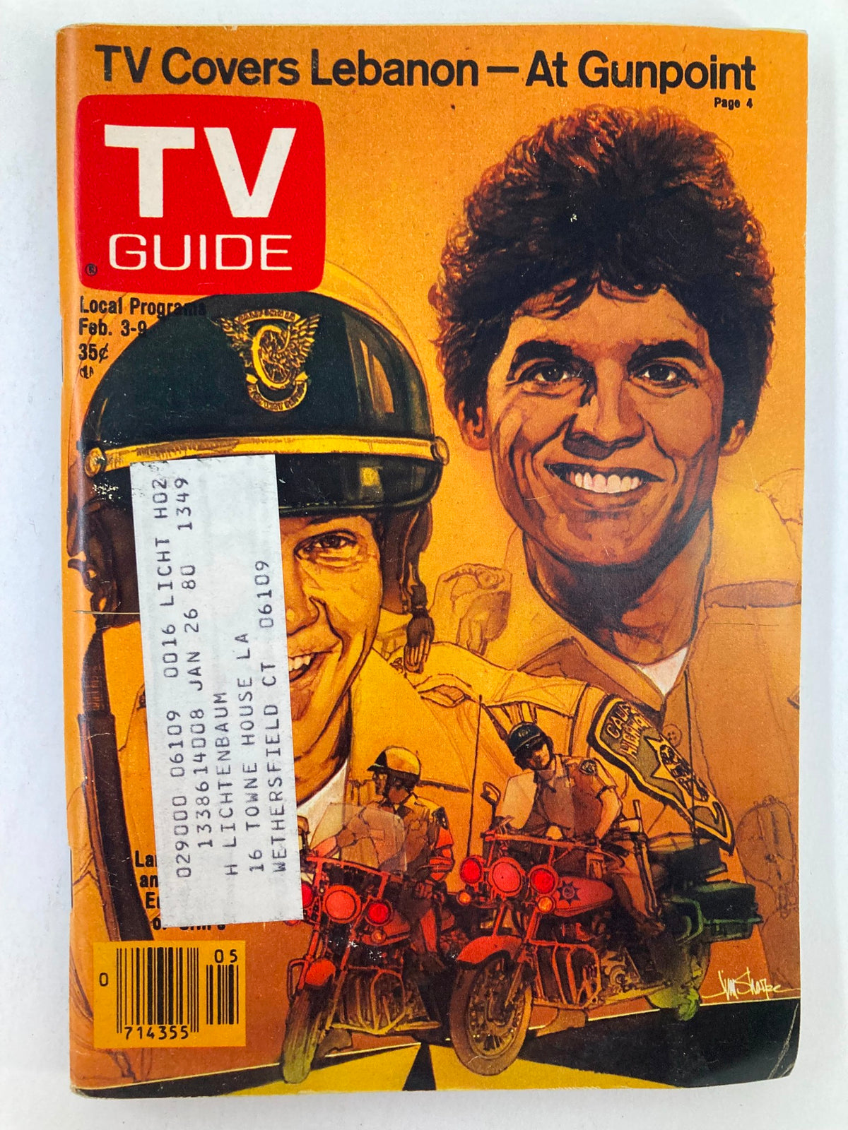 TV Guide Magazine February 3 1979 Cover featuring Larry Wilcox and police imagery, showcasing the vintage design and collectibles appeal.