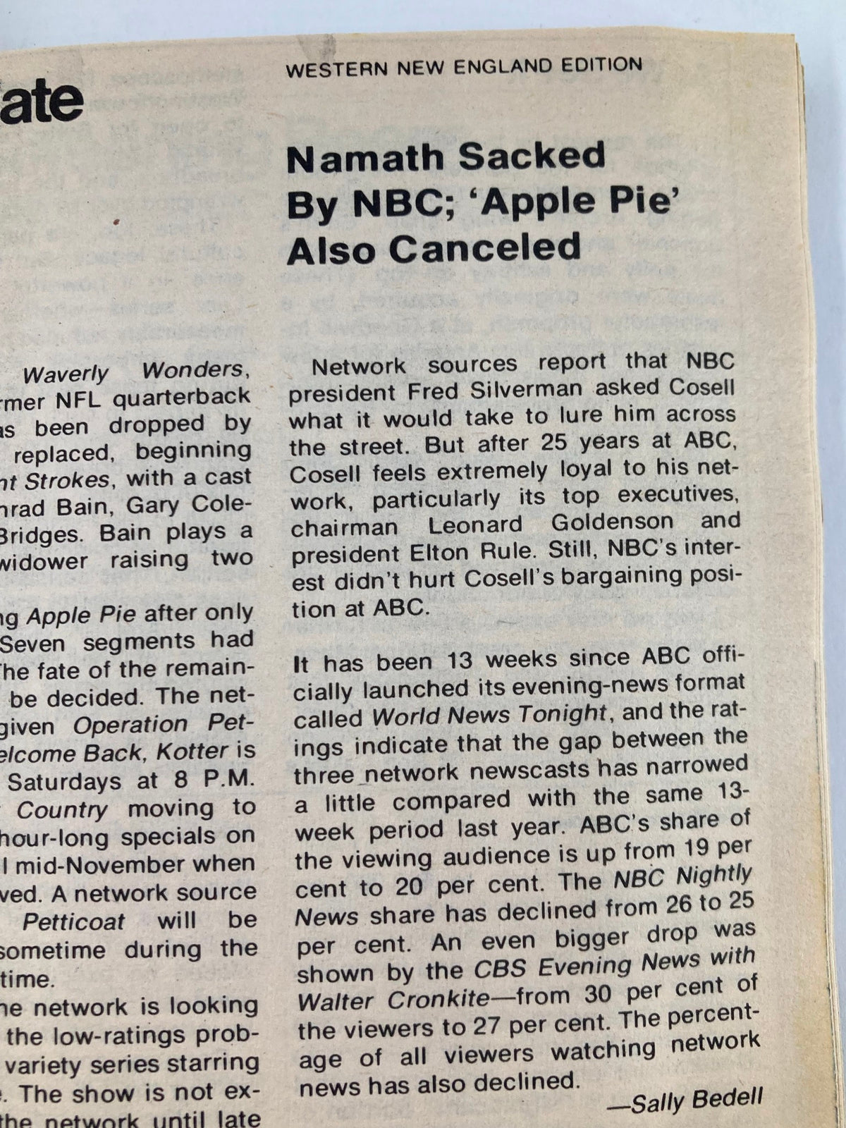 Excerpt from TV Guide Magazine October 21 1978 #1334 detailing NBC programming changes, featuring updates on shows and network decisions.